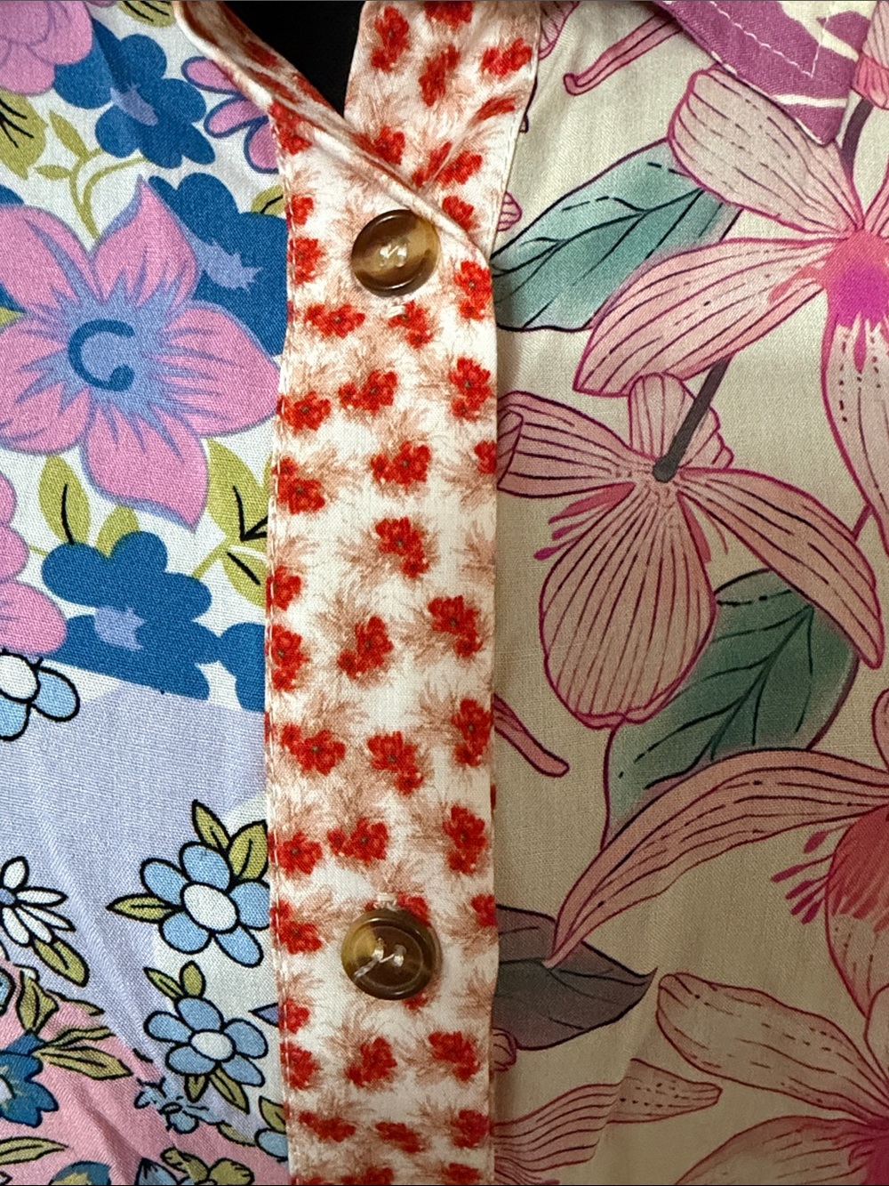 Patchwork Floral Button-Front Blouse - Pink Multi NWOT - Picture 5 of 12